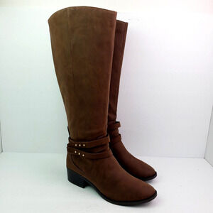 Material Girl Damien Womens Sz 9.5 Cognac Fashion 17" Knee High 1.5" Heel Boots